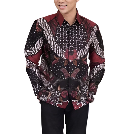 Men's Batik Shirt Black Long Sleeve - Jayasura