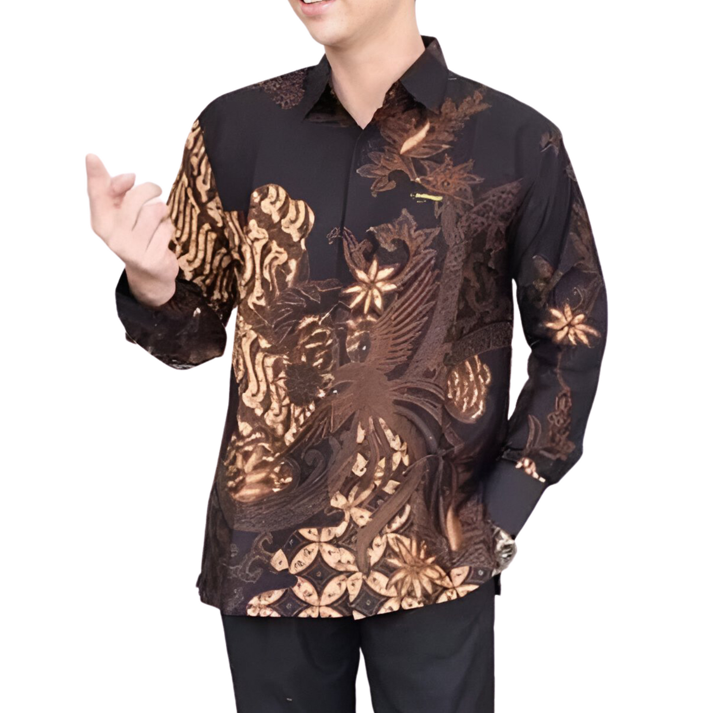 Men's Batik Shirt Black Long Sleeve - Rajaswa