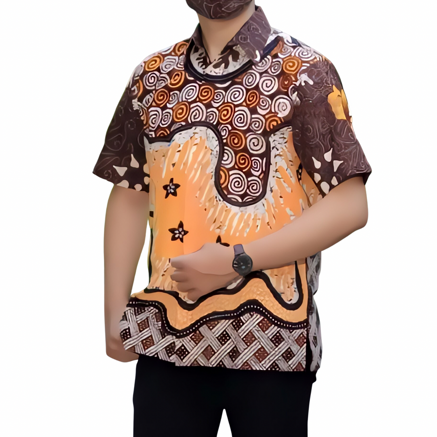 Men's Batik Shirt Yellow Short Sleeve - Almuna