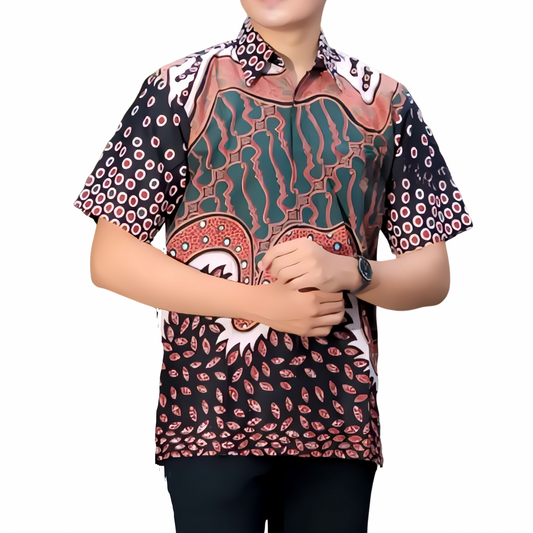 Men's Batik Shirt Black Short Sleeve - Adhiputra