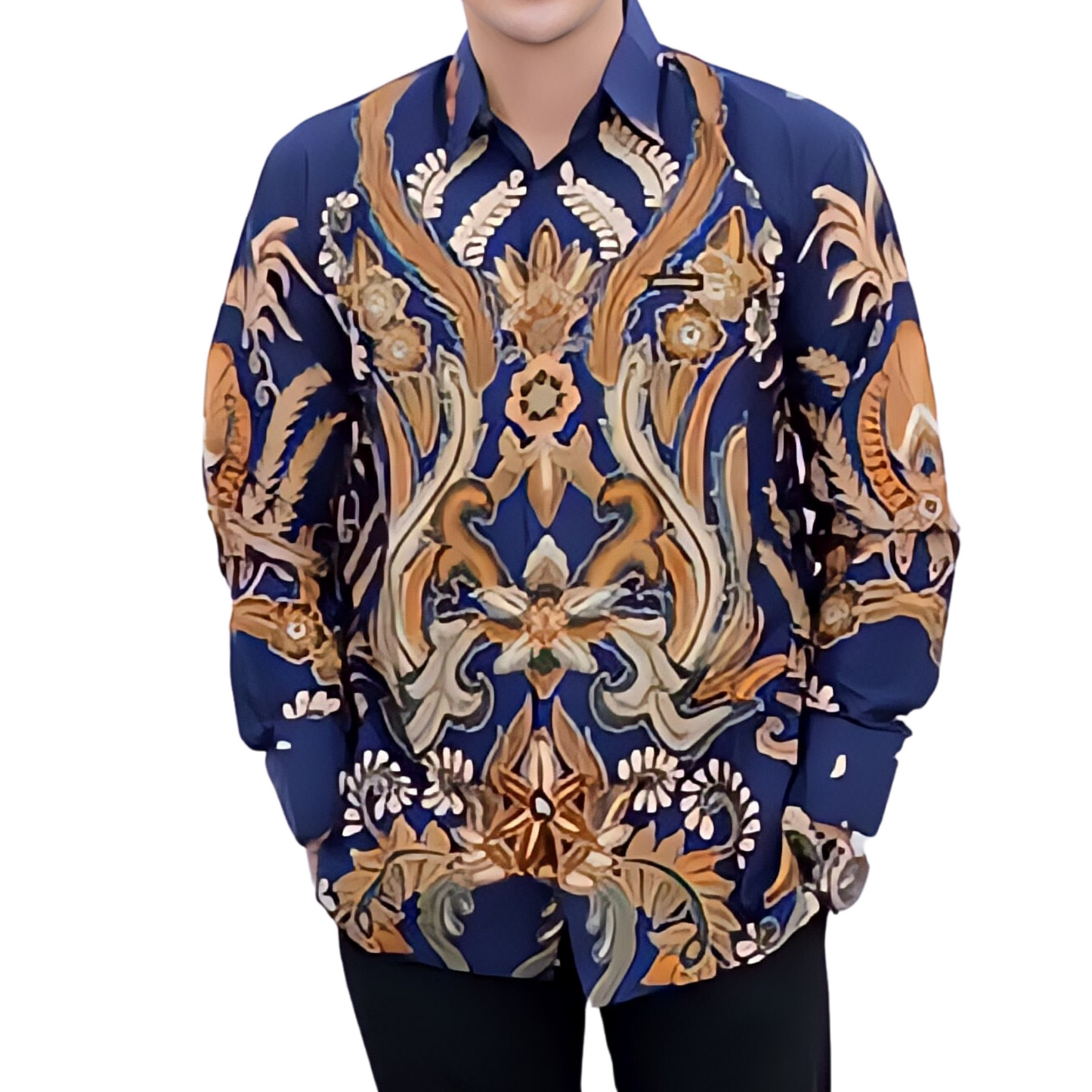 Men's Batik Shirt Blue Long Sleeve - Ganendra