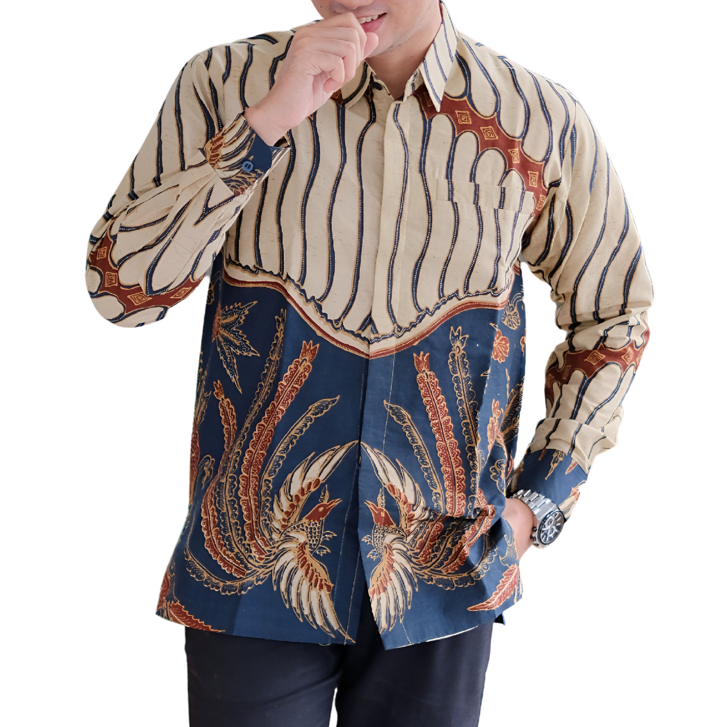 Men's Batik Shirt Blue Long Sleeve - Garuda