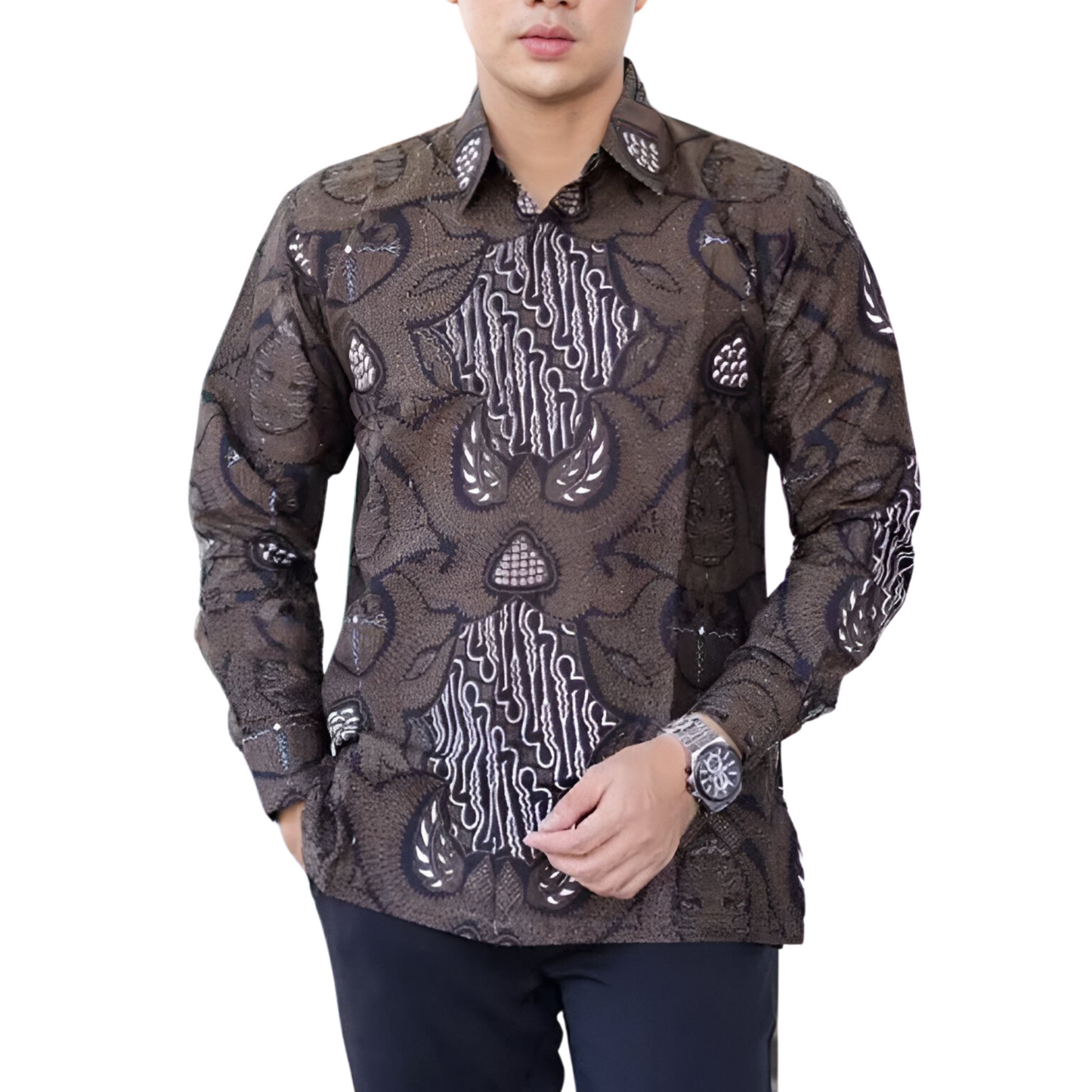 Men's Batik Shirt Brown Long Sleeve - Giandra