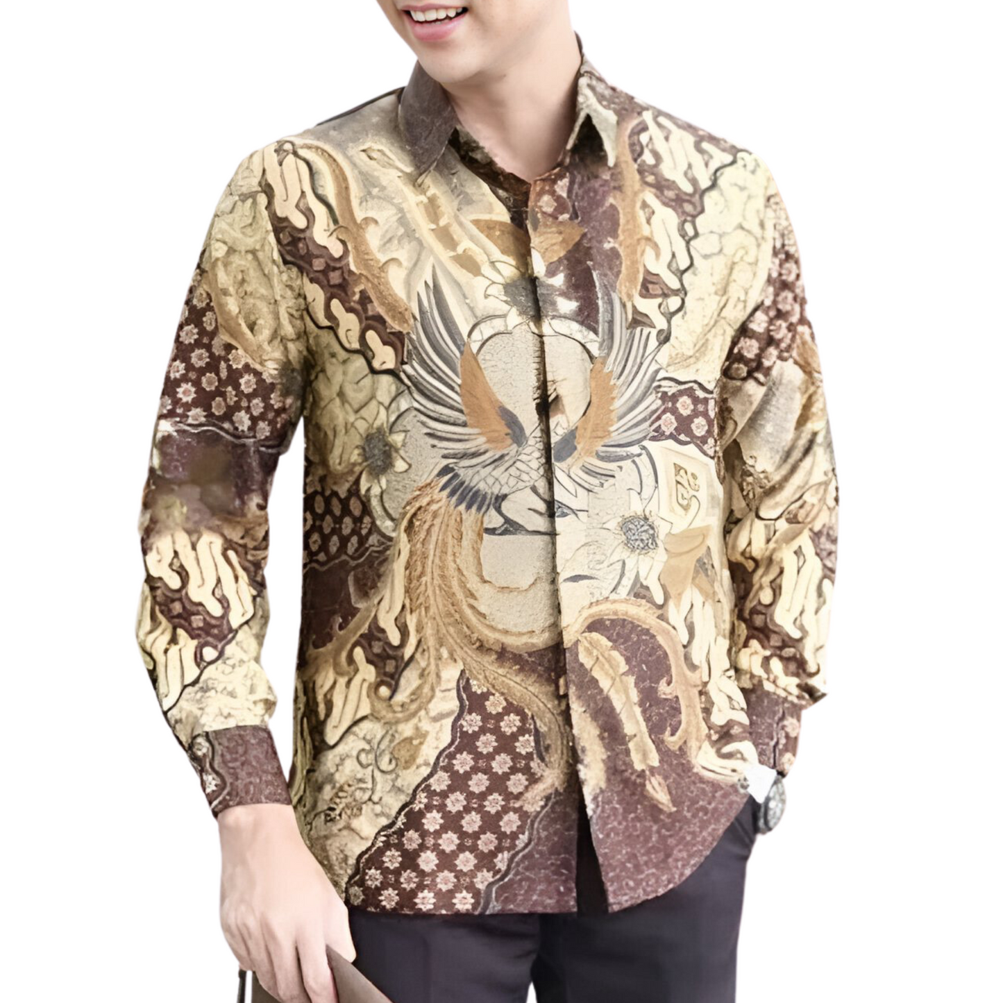 Men's Batik Shirt Gold Long Sleeve - Adipramana