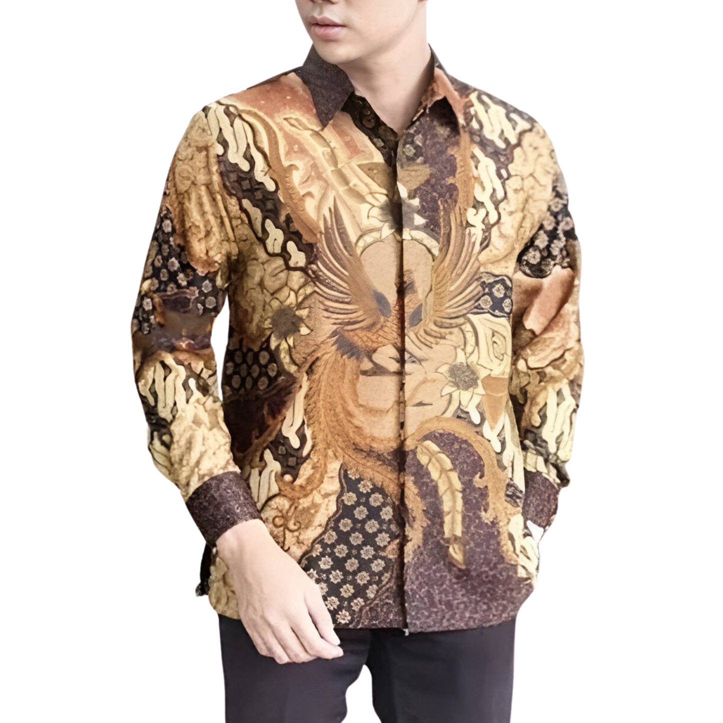 Men's Batik Shirt Gold Long Sleeve - Danajaya