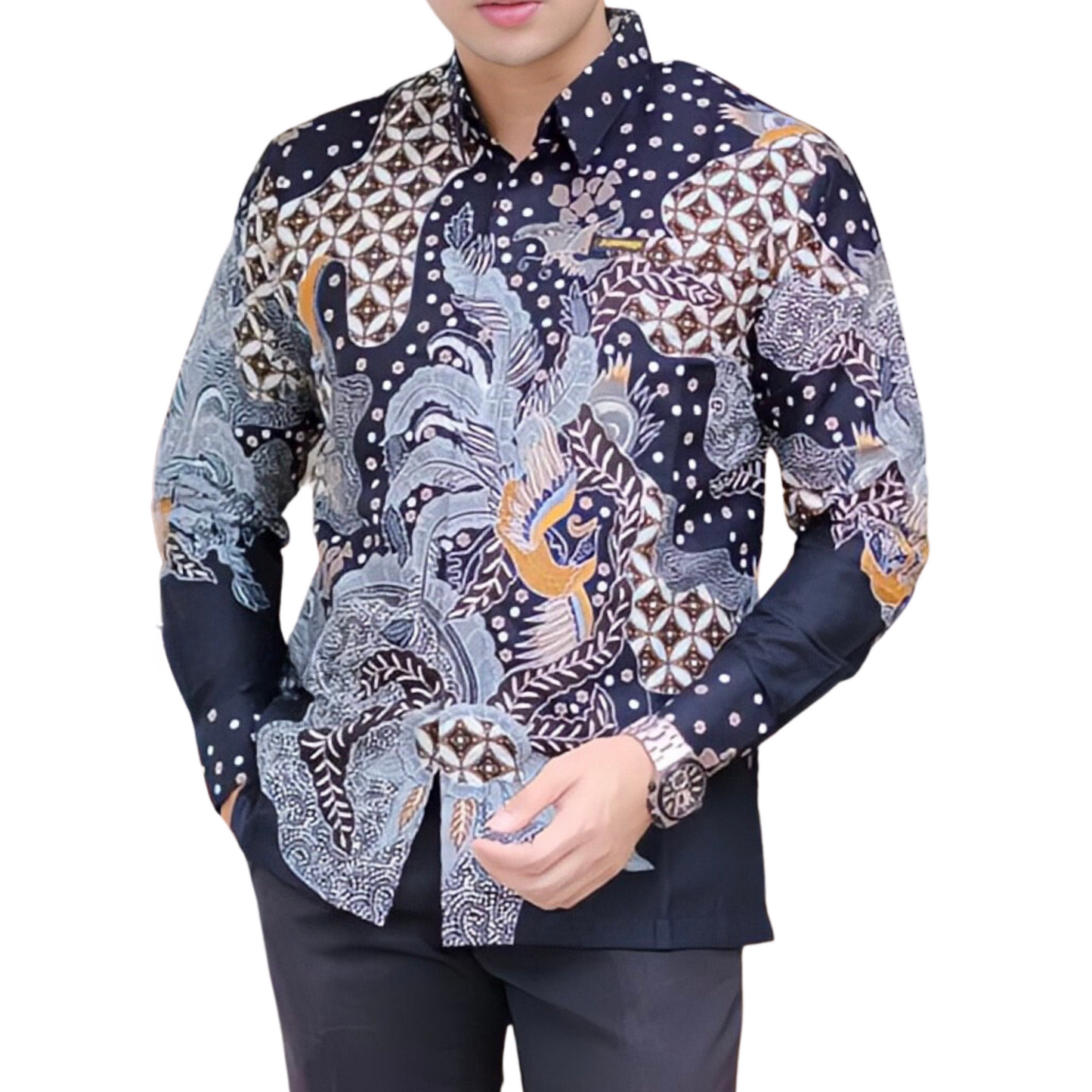 Men's Batik Shirt Blue Long Sleeve - Guinandra