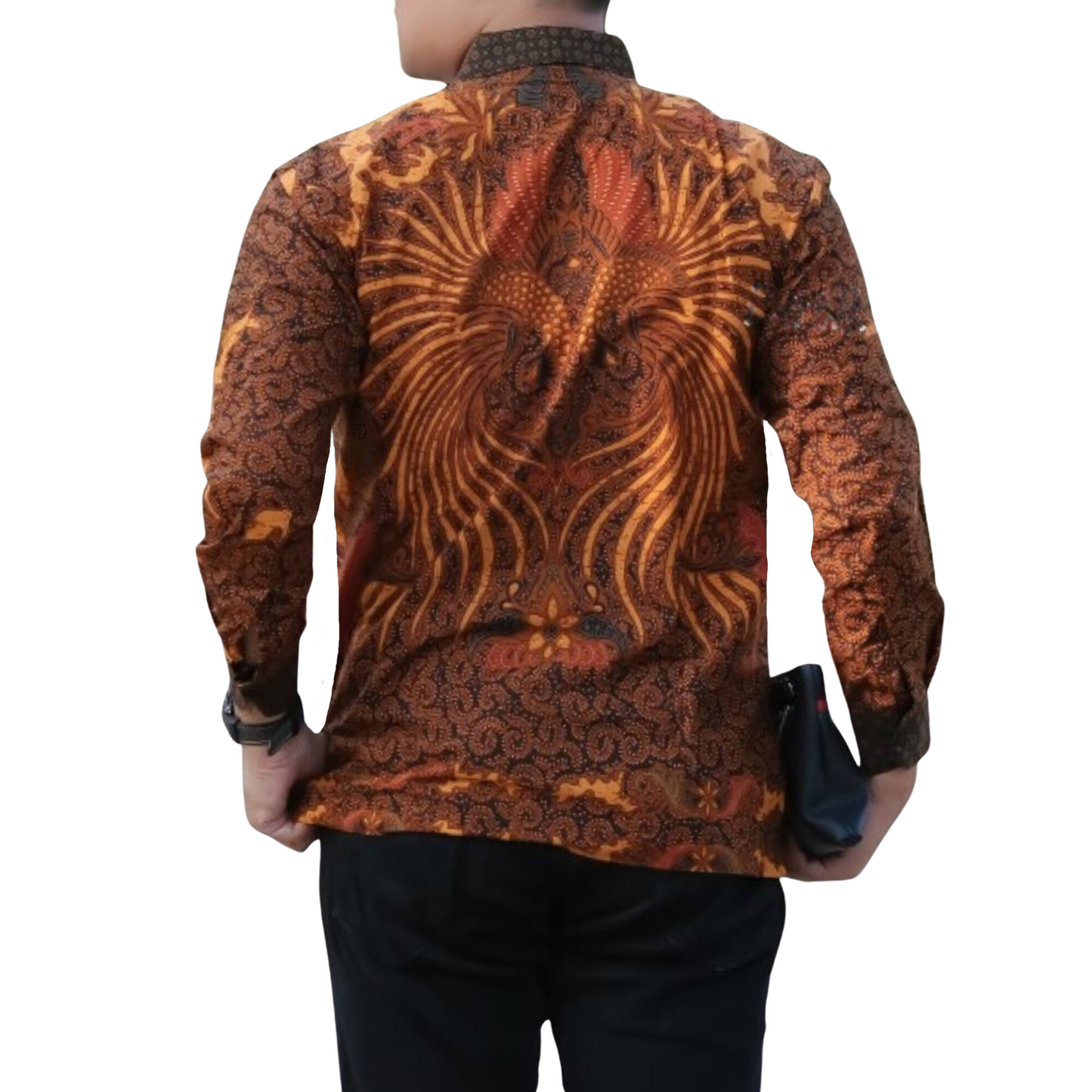 Men's Batik Shirt Orange Long Sleeve -  Hendarso