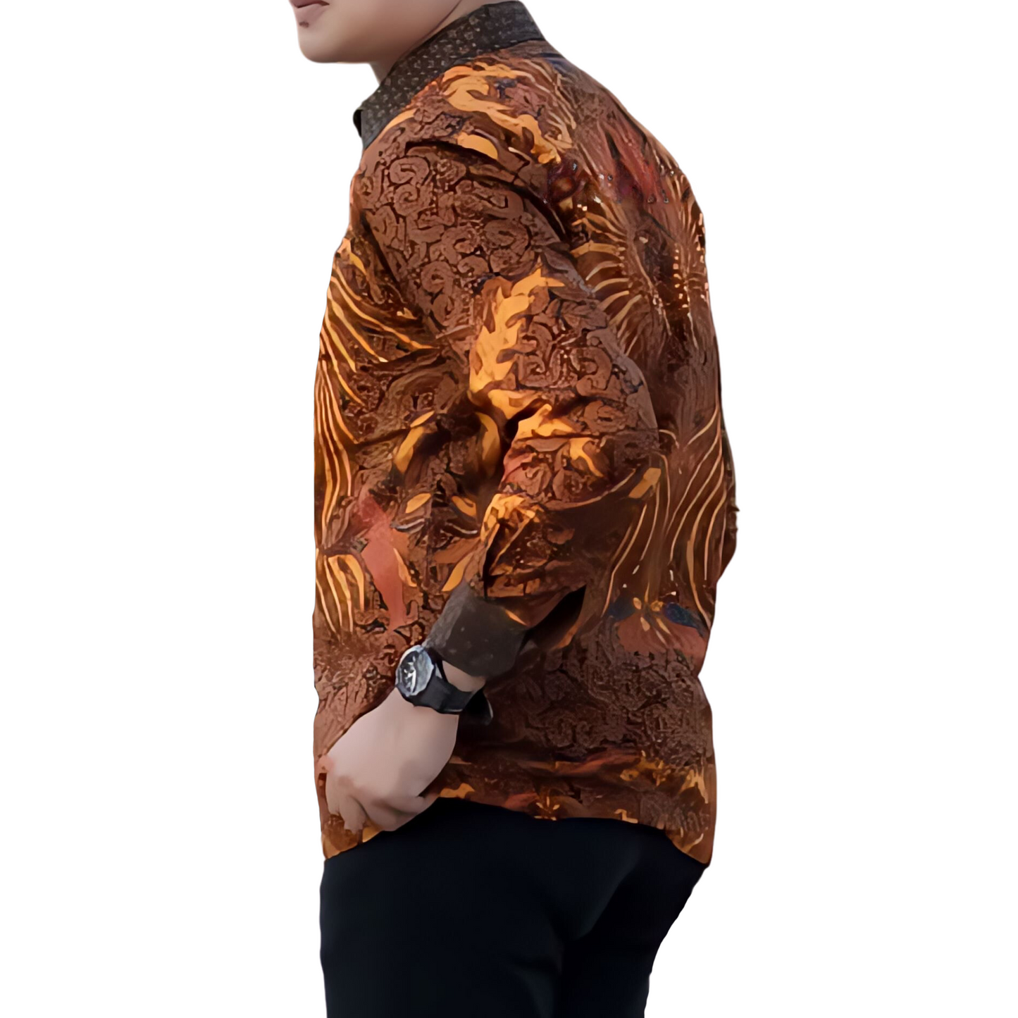 Men's Batik Shirt Orange Long Sleeve -  Hendarso