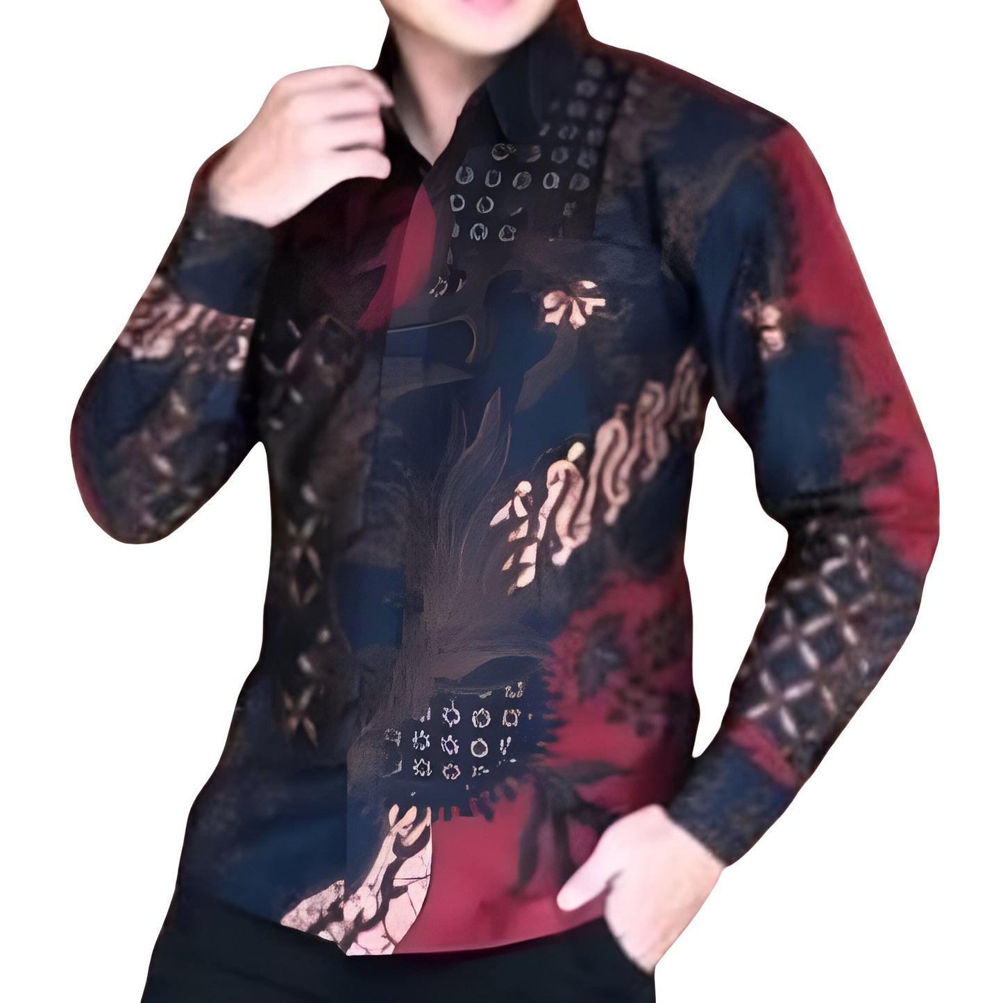 Men's Batik Shirt Blue Long Sleeve - Jayanegara