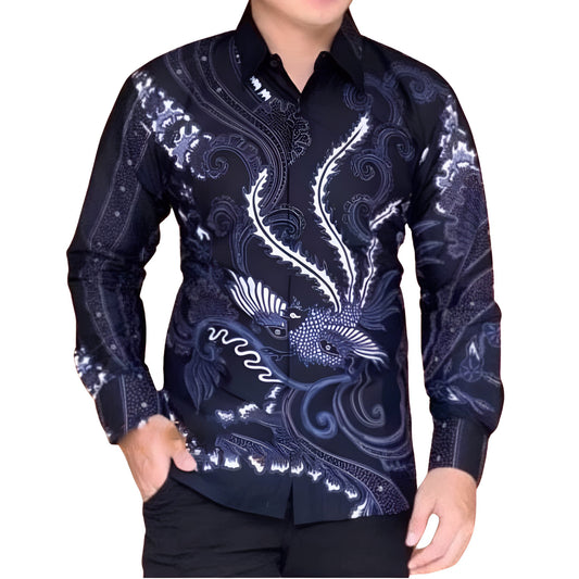 Men's Batik Shirt Blue Long Sleeve - Adhisatya