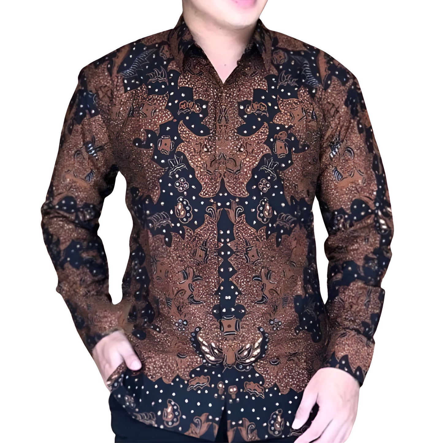 Men's Batik Shirt Brown Long Sleeve - Mahesa