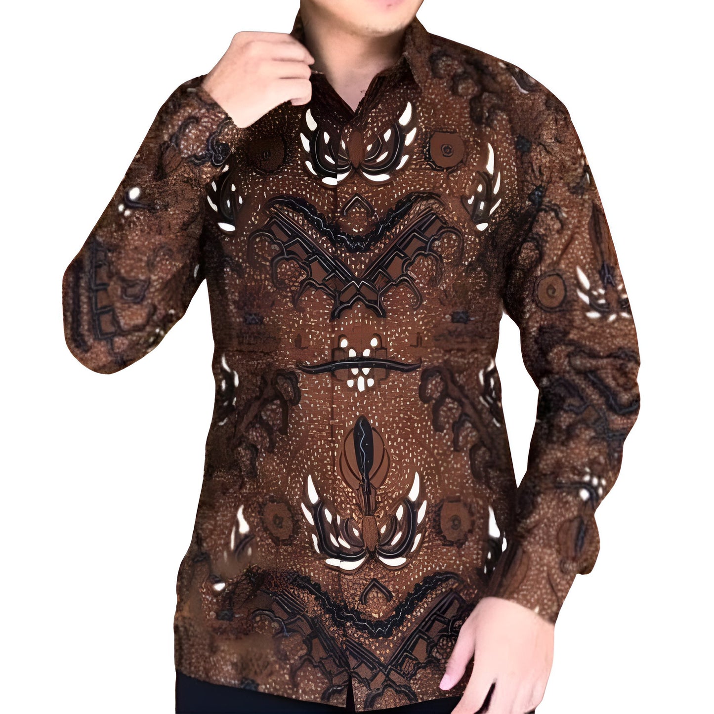 Men's Batik Shirt Brown Long Sleeve - Saptha