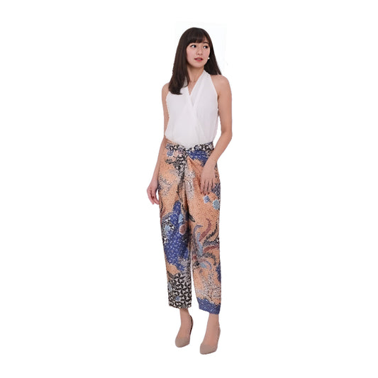 Women's Batik Culotte Wrap Beige and Blue Pattern