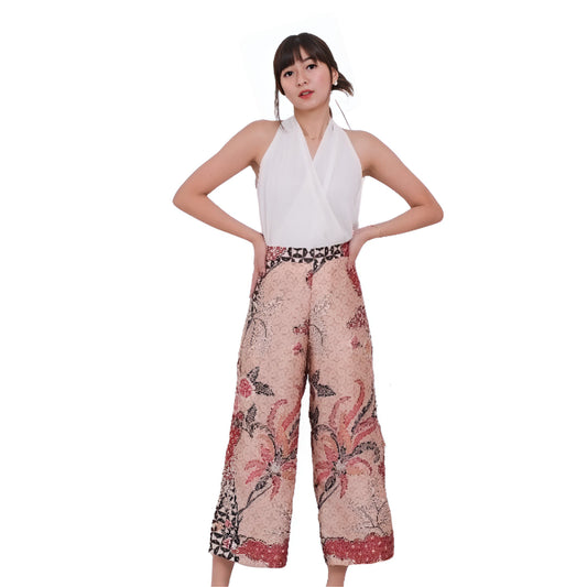 Women's Batik Culotte Beige and Pink Pattern