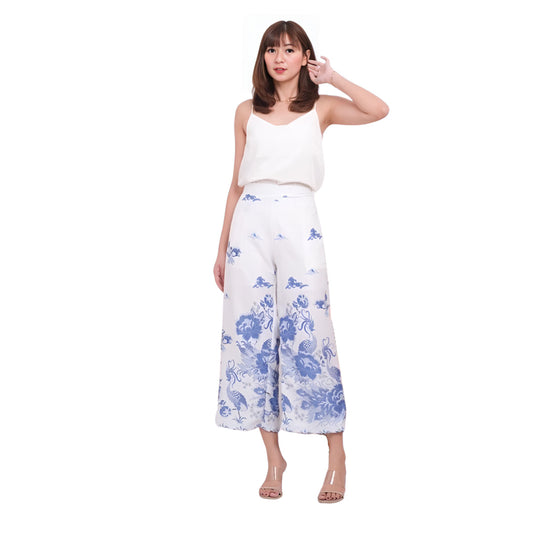 Women's Batik Culotte White and Blue Pattern