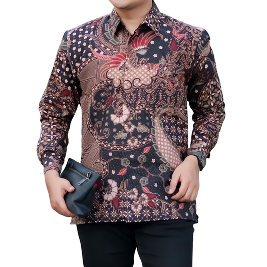 Men's Batik Shirt Black Long Sleeve - Jagakarsa