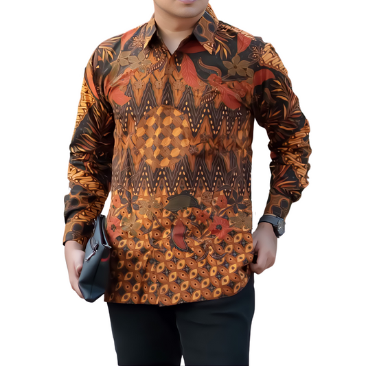 Men's Batik Shirt Beige Long Sleeve - Ken Arok