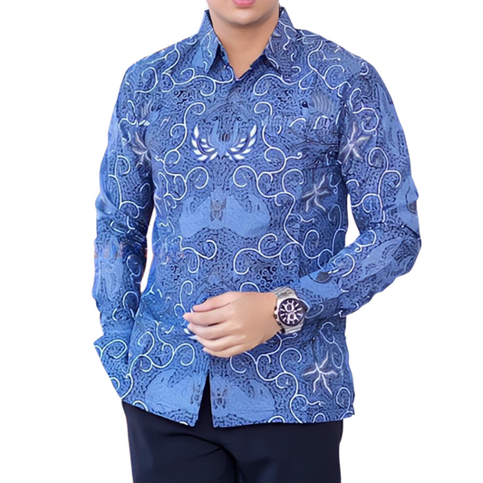 Men's Batik Shirt Beige Long Sleeve - Kukuh