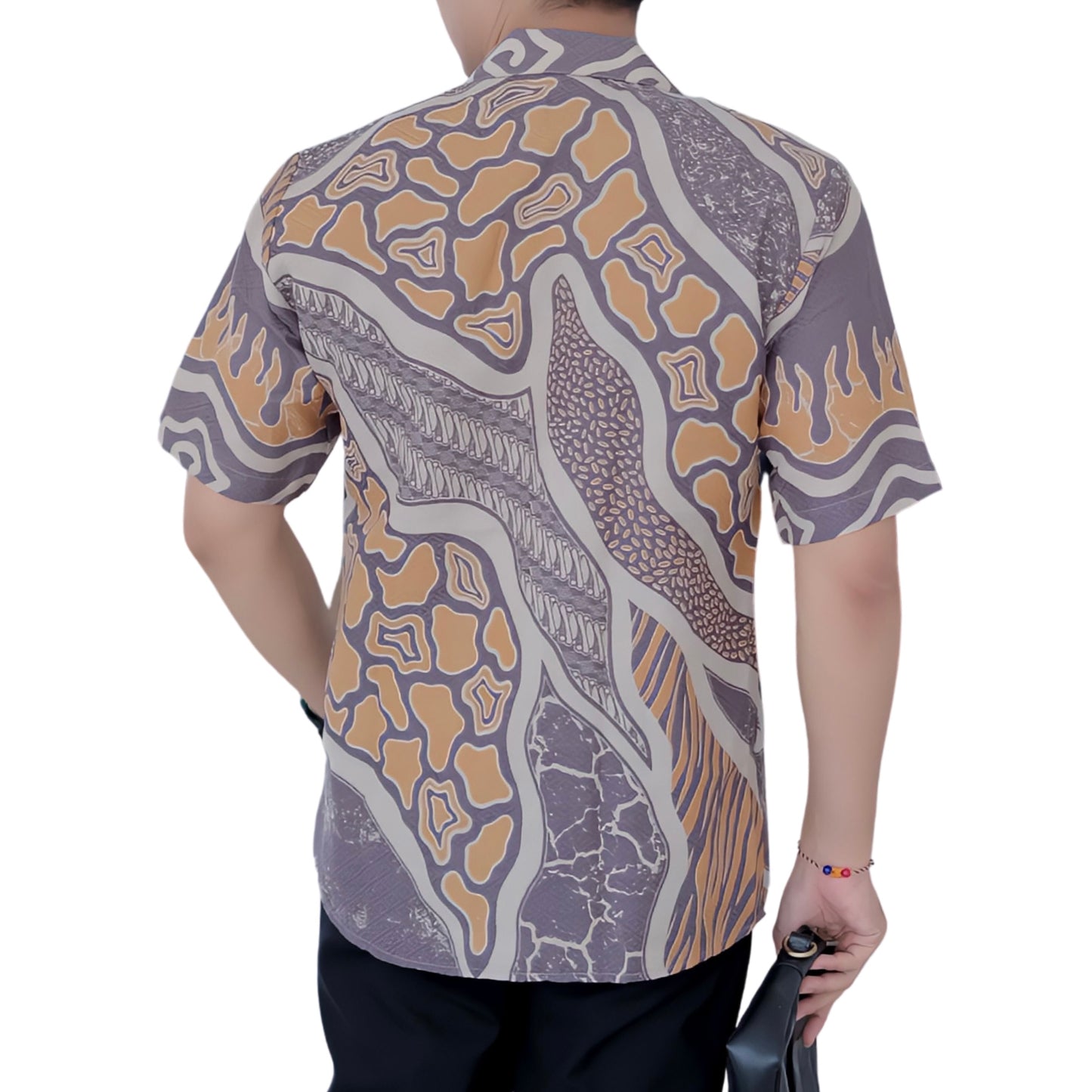 Men's Batik Shirt Gray Short Sleeve - Himalaya