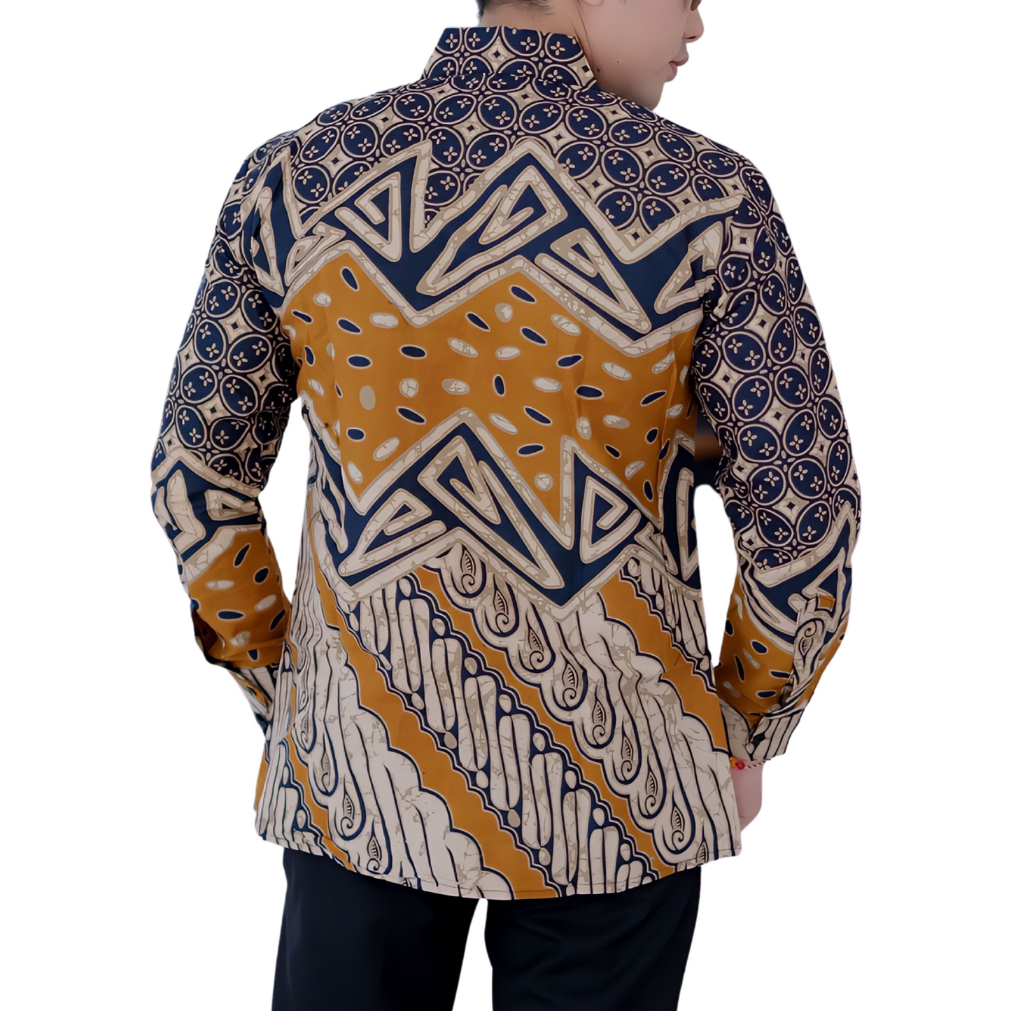 Men's Batik Shirt Beige Long Sleeve - Bimasatya