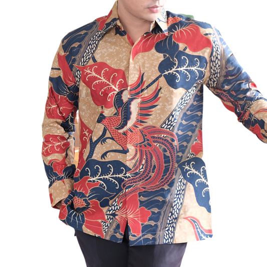 Men's Batik Shirt Beige Long Sleeve - Merak