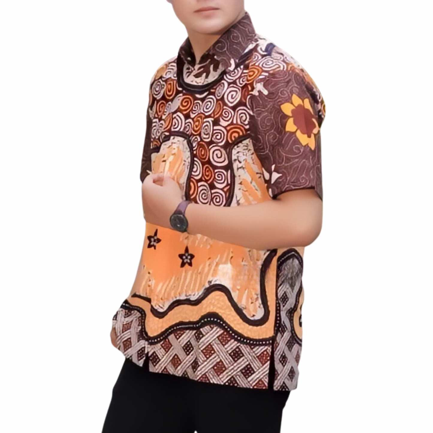 Men's Batik Shirt Yellow Short Sleeve - Almuna