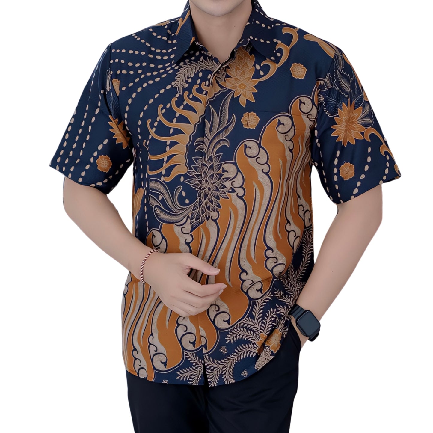 Men's Batik Shirt Blue Short Sleeve - Halmahera