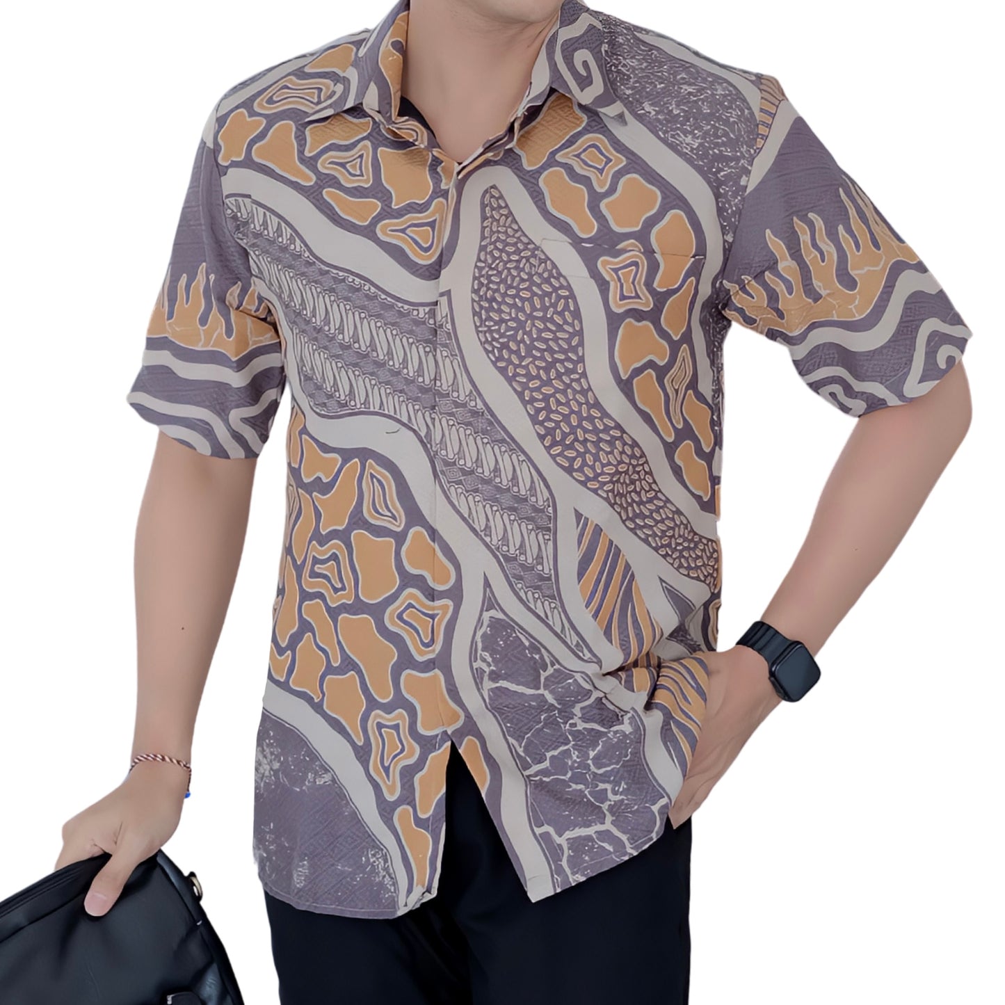 Men's Batik Shirt Gray Short Sleeve - Himalaya