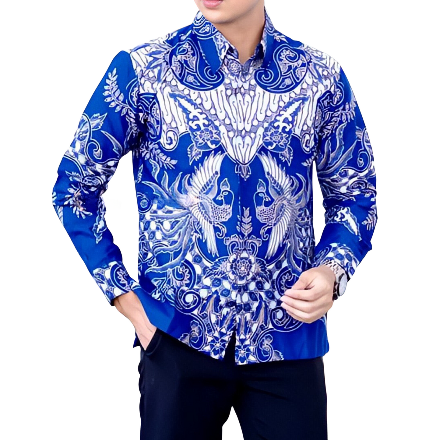 Men's Batik Shirt Blue Long Sleeve - Nayaka