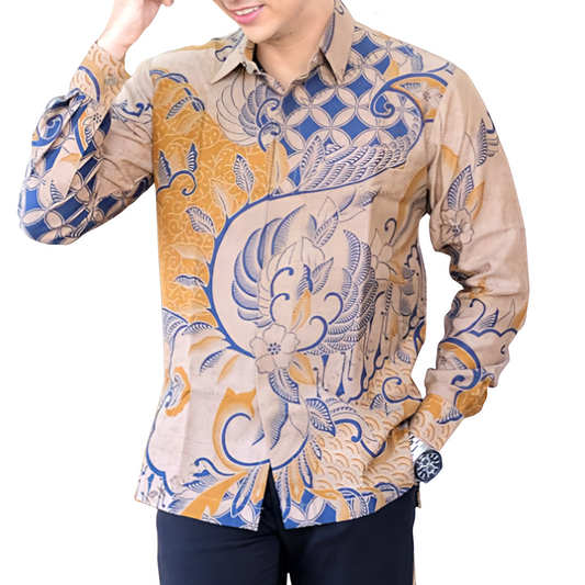 Men's Batik Shirt Beige Long Sleeve - Padi