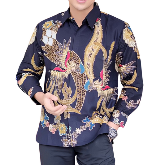 Men's Batik Shirt Black Long Sleeve - Prasaja