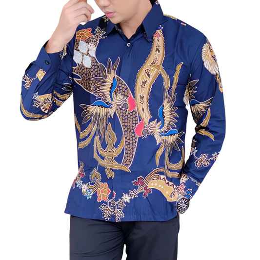 Men's Batik Shirt Blue Long Sleeve - Prasetya