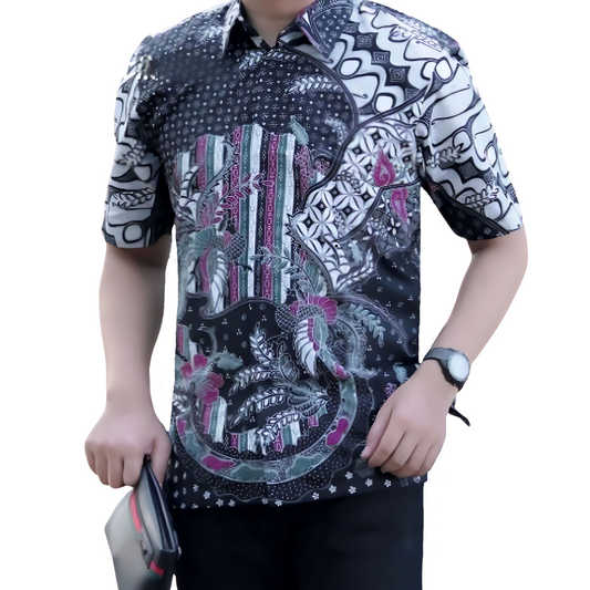 Men's Batik Shirt Black Short Sleeve - Rambat