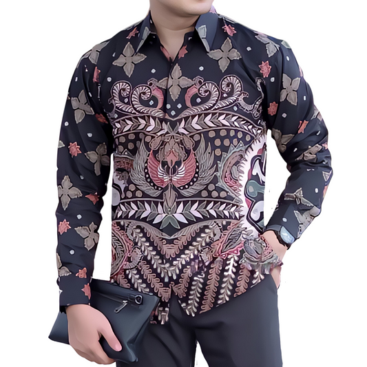 Men's Batik Shirt Black Long Sleeve - Ramdani