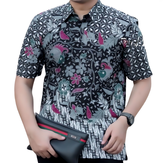 Men's Batik Shirt Black Short Sleeve - Ritmo