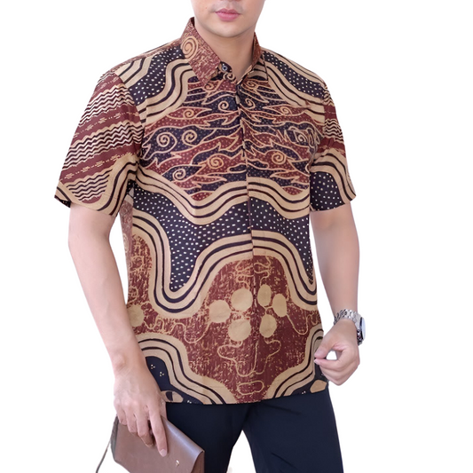 Men's Batik Shirt Red Short Sleeve - Romawi