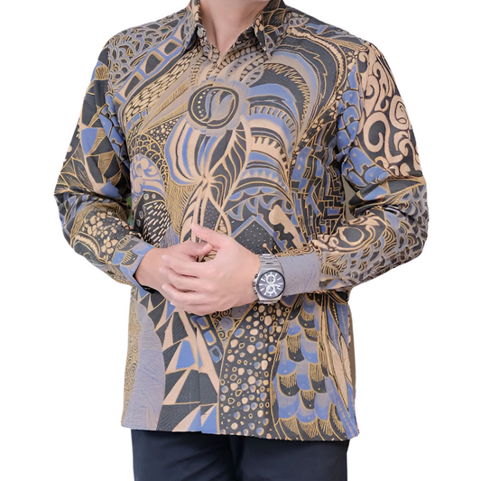 Men's Batik Shirt Beige Long Sleeve - Sabtu