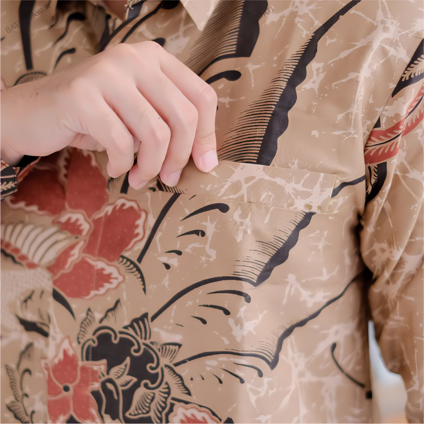 Men's Batik Shirt Beige Long Sleeve - Cendrawasih