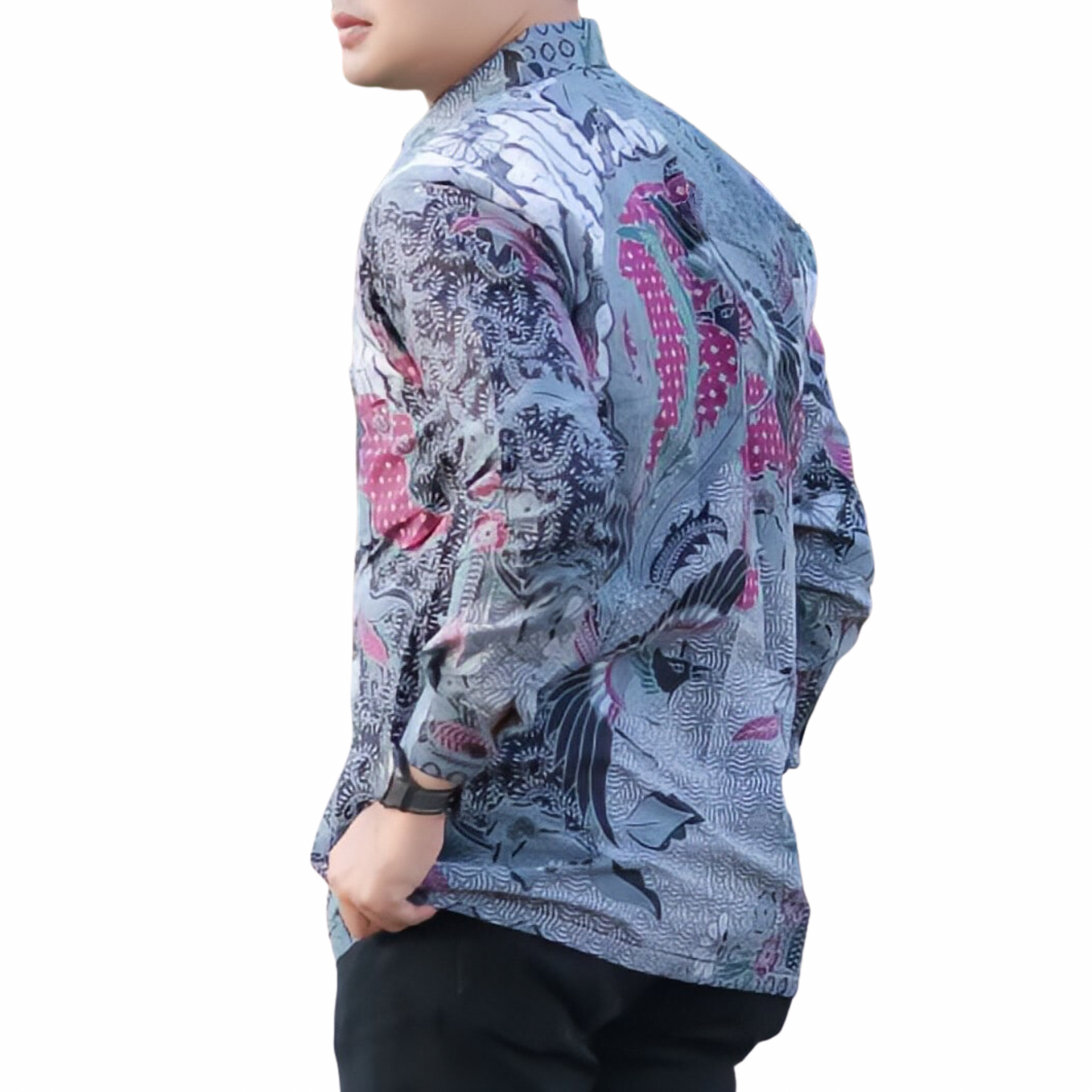 Men's Batik Shirt Gray Long Sleeve - Amora