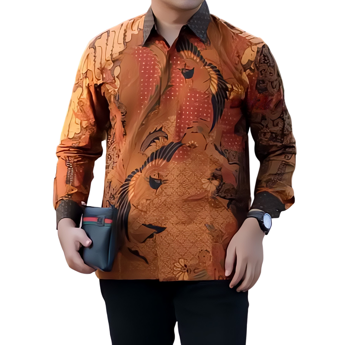 Men's Batik Shirt Orange Long Sleeve - Satru