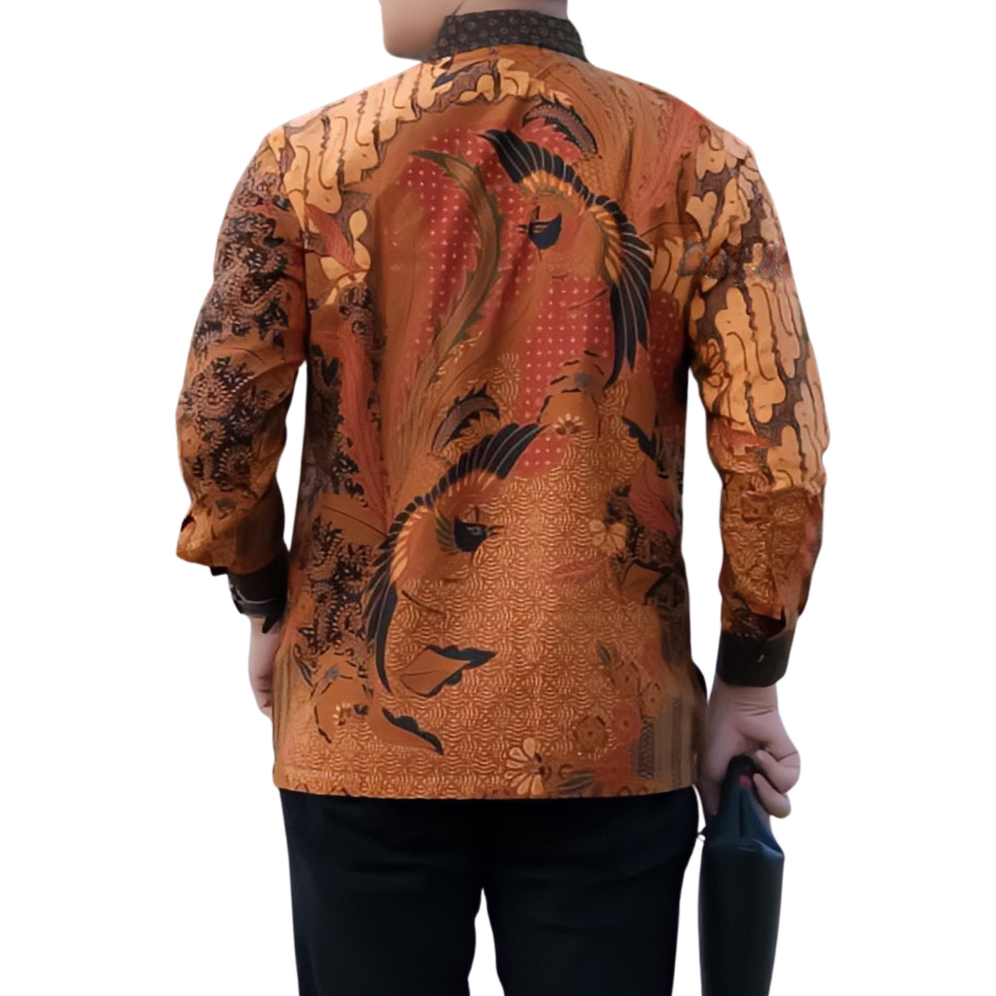 Men's Batik Shirt Orange Long Sleeve - Satru