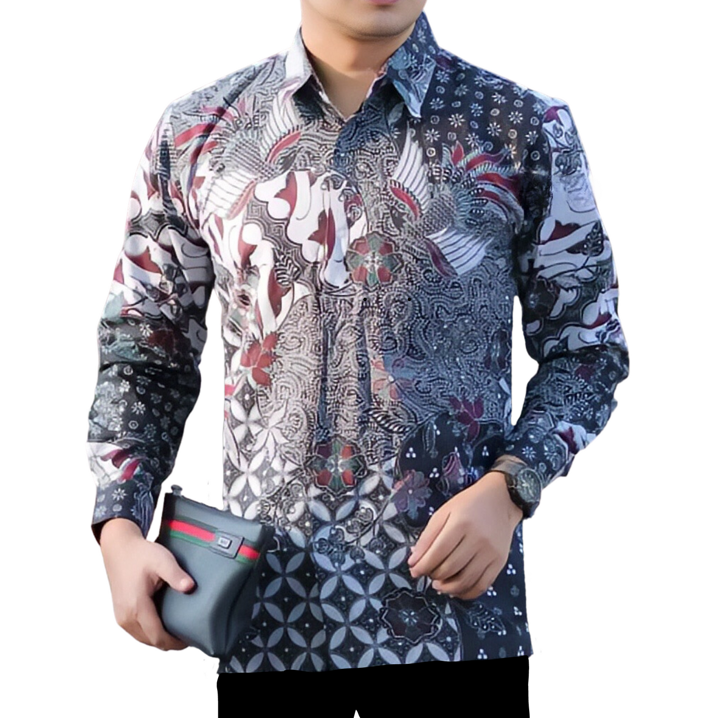 Men's Batik Shirt Black Long Sleeve - Sragenan