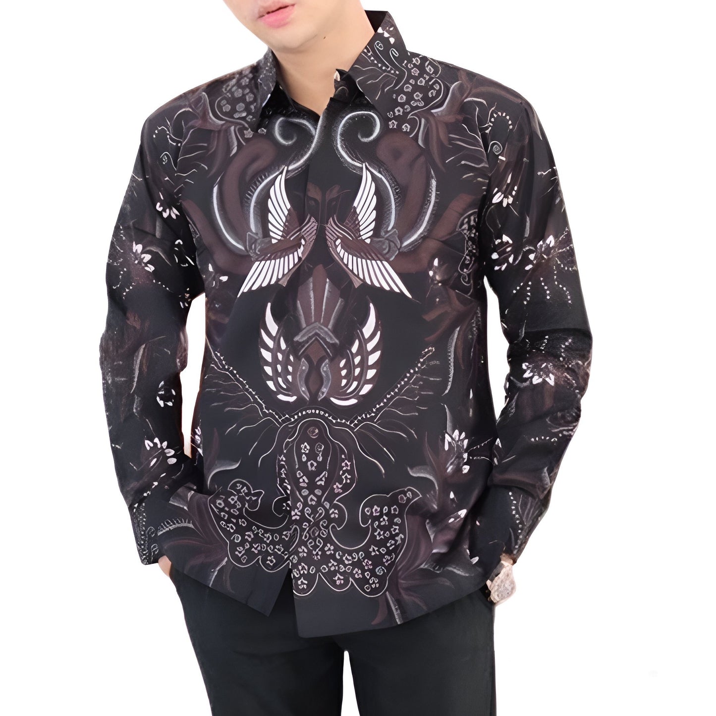 Men's Batik Shirt Black Long Sleeve - Sultan