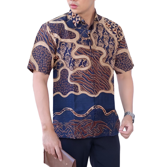 Men's Batik Shirt Blue Short Sleeve - Talaga