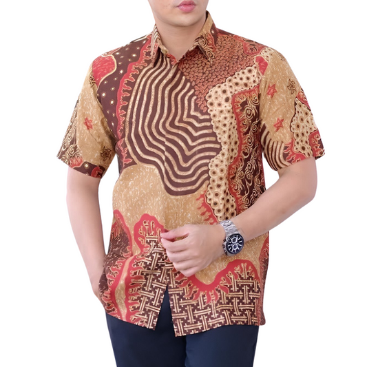 Men's Batik Shirt Beige Short Sleeve - Tango