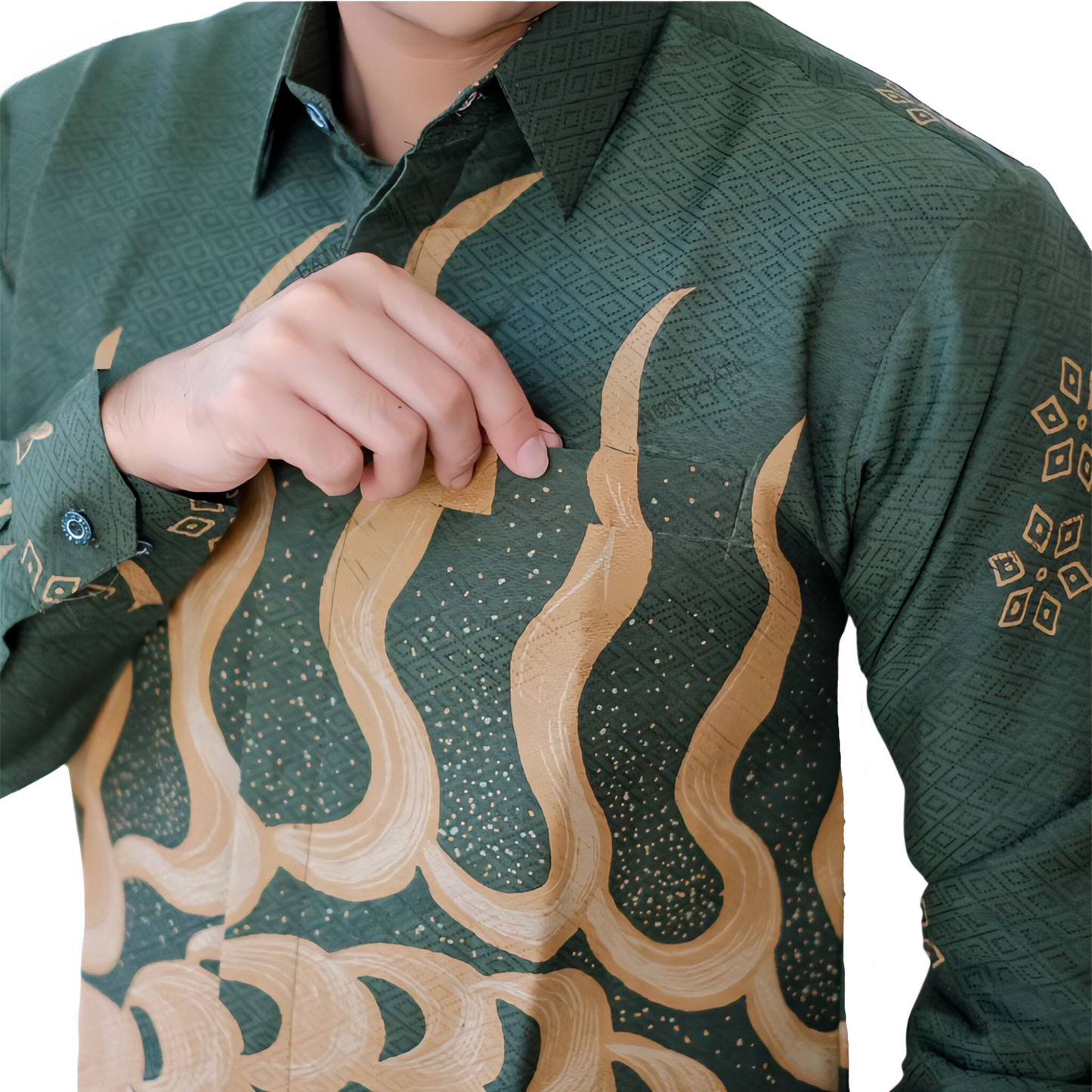 Men's Batik Shirt Green Long Sleeve - Terumbu