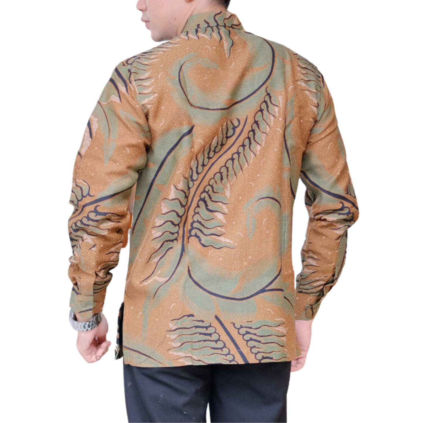 Men's Batik Shirt Beige Long Sleeve - Gedang