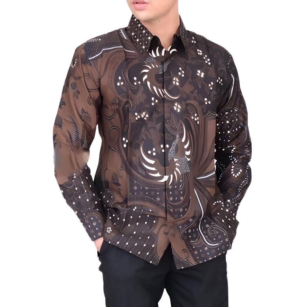 Men's Batik Shirt Brown Long Sleeve - Wilarikta