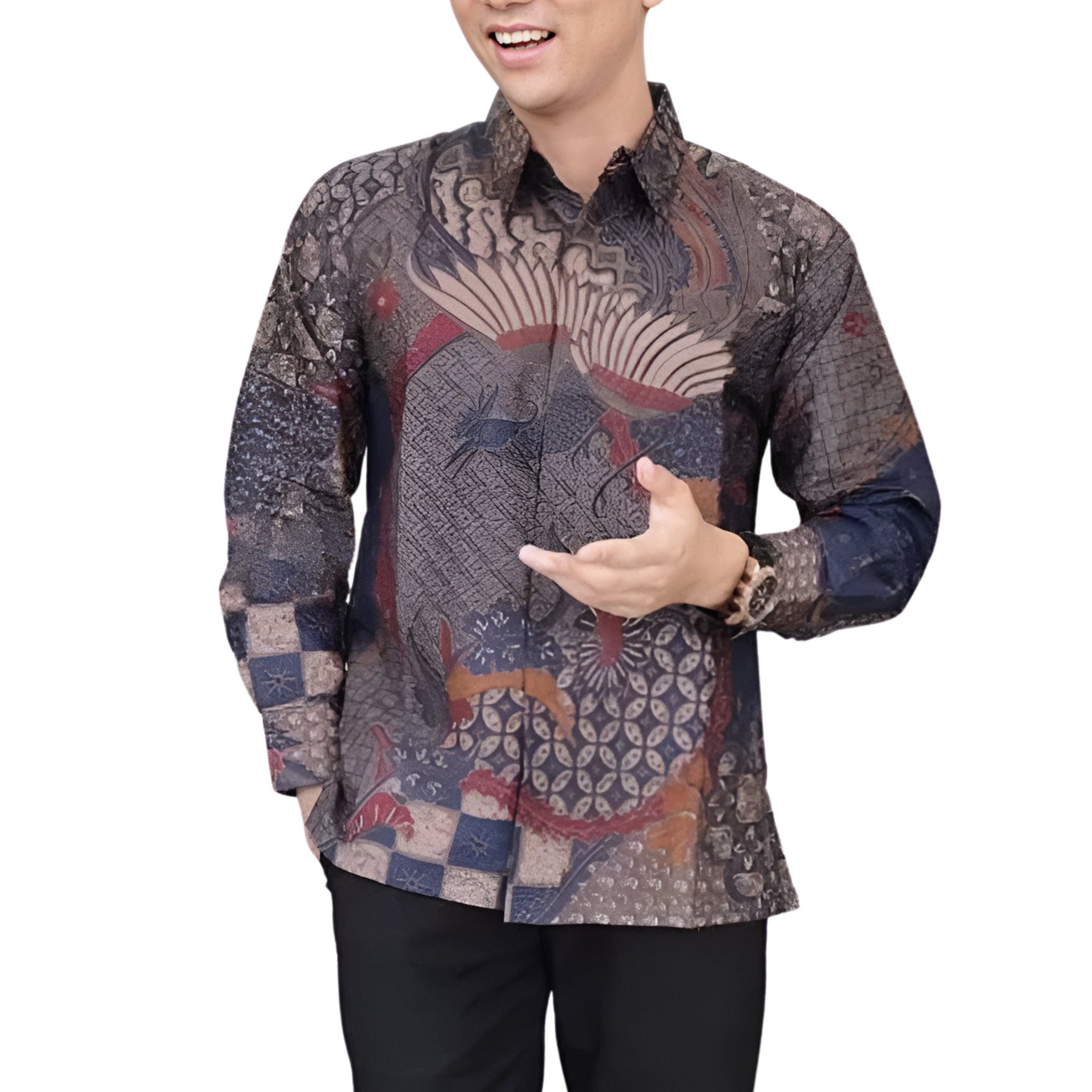 Men's Batik Shirt Brown Long Sleeve - Wiryaman