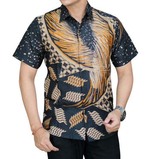 Men's Batik Shirt Black Short Sleeve - Wisnu